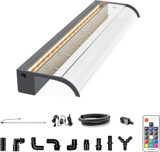 Pool Fountain, LONGRUN Waterfall Spillway for Koi Ponds - 35.4" Transparent Acrylic Waterfall for Swimming Pool, Garden Pond, Patios, Spa Decoration-VerdiqueGarden