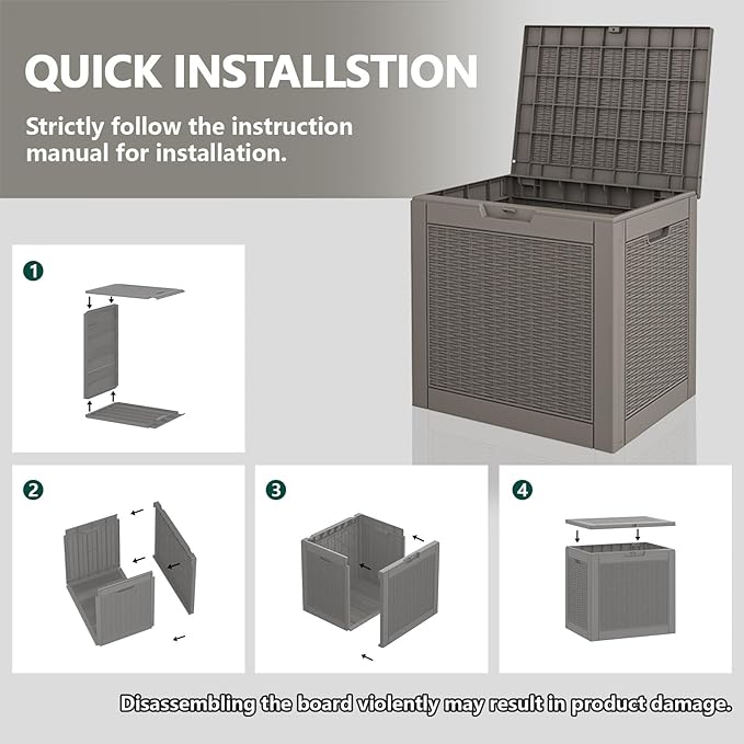 NUNU LAB 30 Gallon Waterproof Resin Deck Box, Lockable Outdoor & Indoor Storage Bench for Patio Cushions, Garden Tools, Pool Accessories & Package Deliveries – Grey-VerdiqueGarden