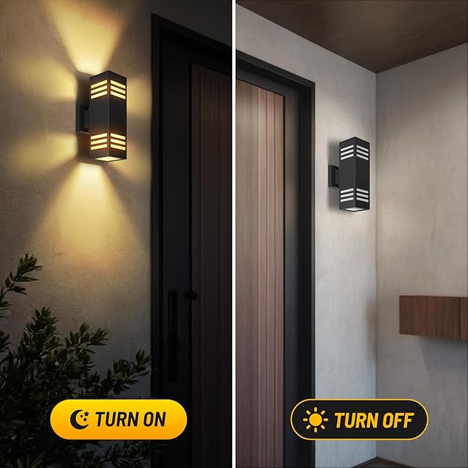 2 Pack Outdoor Wall Lights, Up/Down Modern Wall Sconce Exterior Lighting Fixture Square Wall Lamp Aluminum IP65 Waterproof Wall Mount Porch Lights ETL Listed E26 Bulbs Included 2700K-VerdiqueGarden