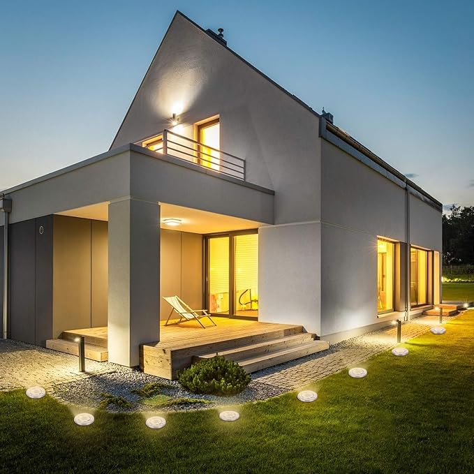 Solar Garden Lights Outdoor, 12 Packs Bright Solar Powered Ground Lights with Updated 12 LEDs, Waterproof Disk Warm Flat Lights for Garden Patio Yard Deck Lawn Walkway Landscape Decor-VerdiqueGarden