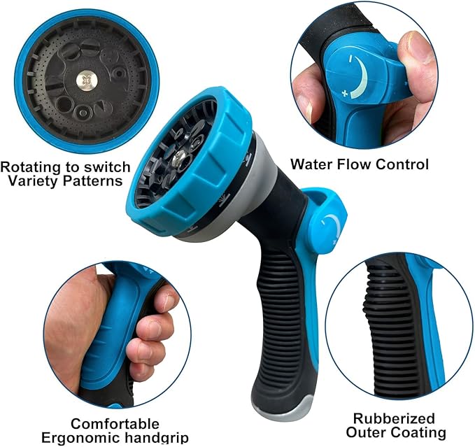 100Ft Non-Expandable Garden Hose, Flexible Water Hose with 10-Pattern Spray Nozzle, Lightweight Hose Pipe, Kink-Free, Leak-Proof, 3/4" Solid Metal Fittings-VerdiqueGarden