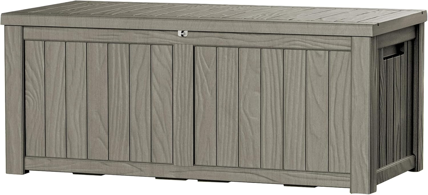 120 Gallon Double-Wall Resin Deck Box - Lockable Waterproof Outdoor Storage Box, 1000lbs Capacity & Doubles as Seating for Patio Furniture - Garden Tools, Pool Accessories (Brown)-VerdiqueGarden