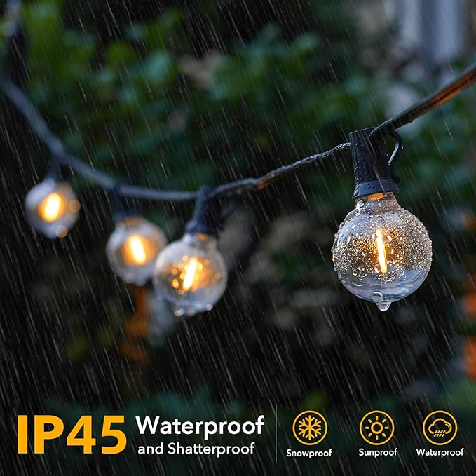 Brightown G40 Solar Replacement Bulbs, E12/C7 Candelabra Screw Base, 3V, 0.15W, 1.5 Inch Shatterproof Globe LED Bulbs Only for Solar Outdoor String Lights, 2700K, Dimmable, Warm White, 25 Pack-VerdiqueGarden