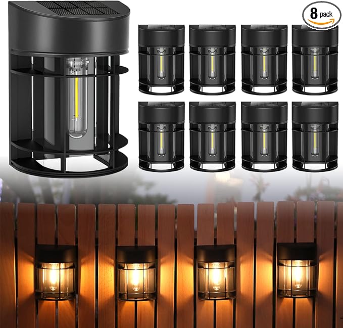 Solar Fence Lights Outdoor, 8 Pack Waterproof Solar Lights Outdoor, Outdoor Solar Light Fence Light for Garden Fence Post Step Stair Backyard-VerdiqueGarden