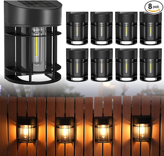 Solar Fence Lights Outdoor, 8 Pack Waterproof Solar Lights Outdoor, Outdoor Solar Light Fence Light for Garden Fence Post Step Stair Backyard-VerdiqueGarden