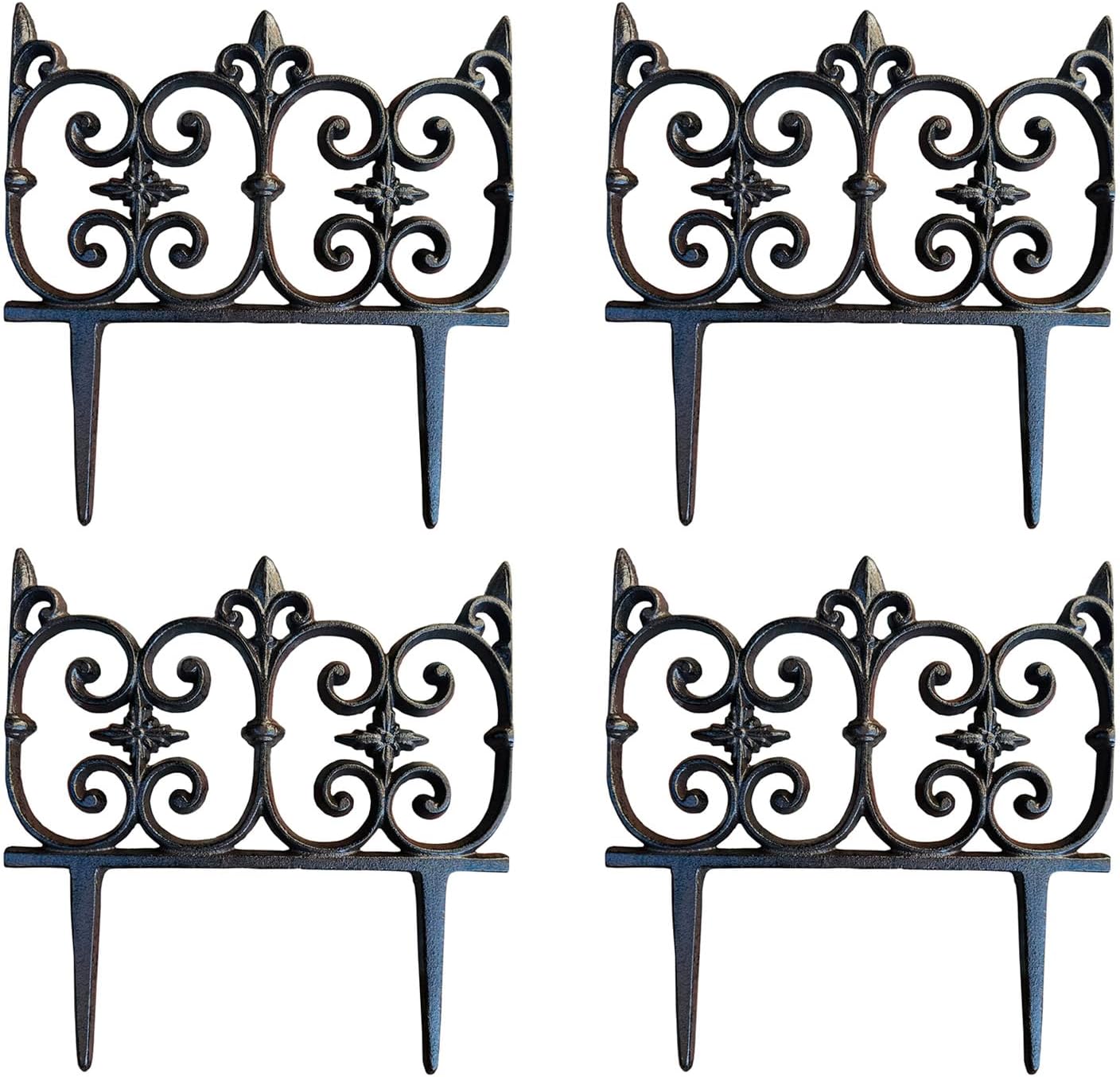 Ornate Cast Iron Garden Edging Fence（10.5" Tall） - 4 Pack Heavy Duty Metal Border for Lawn, Patio & Landscaping HC8308-VerdiqueGarden