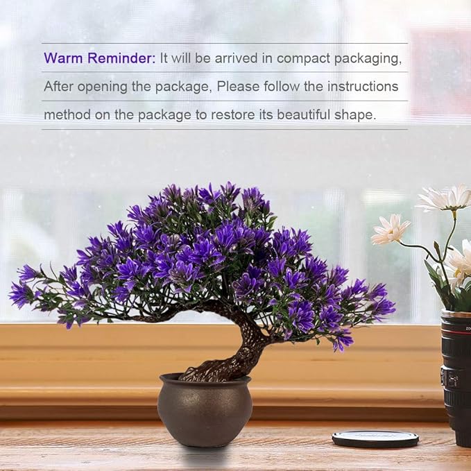 Fake Plants Plastic Artificial Bonsai Tree, Purple Room Decor Bonsai Tree for Home Bedroom Farmhouse Office Desk Decor, Tall 9.5"-VerdiqueGarden