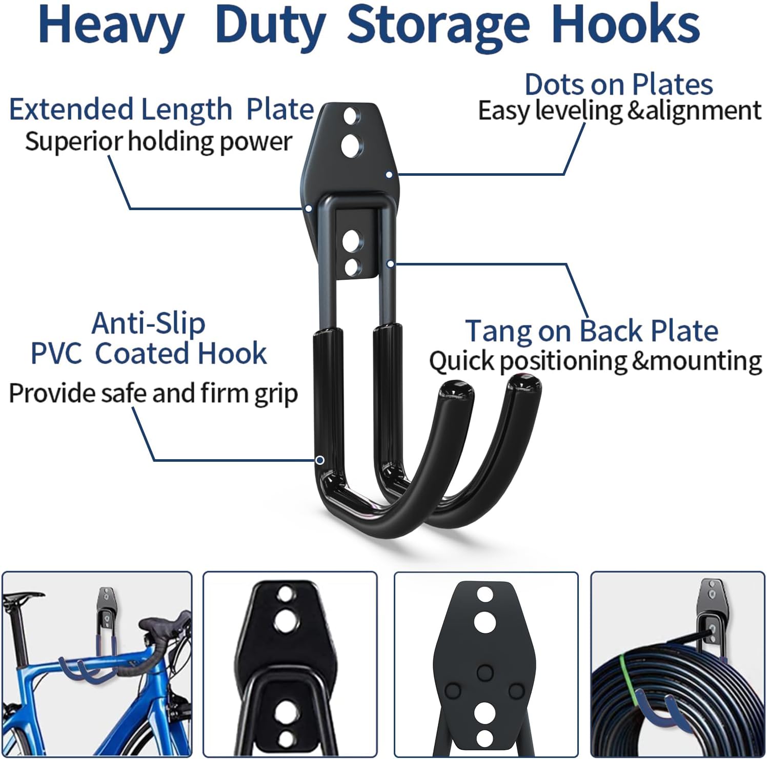 3-H Garden Hose Holder Wall Mount 4 Pack,Solid Steel Hose Hanger,Water Hose Holders for Outside,Perfect for Hanging Outdoor Air Hose,Ropes,Pipes,Garden Tools,Ladders,Bikes,Bulk Items(Black)-VerdiqueGarden