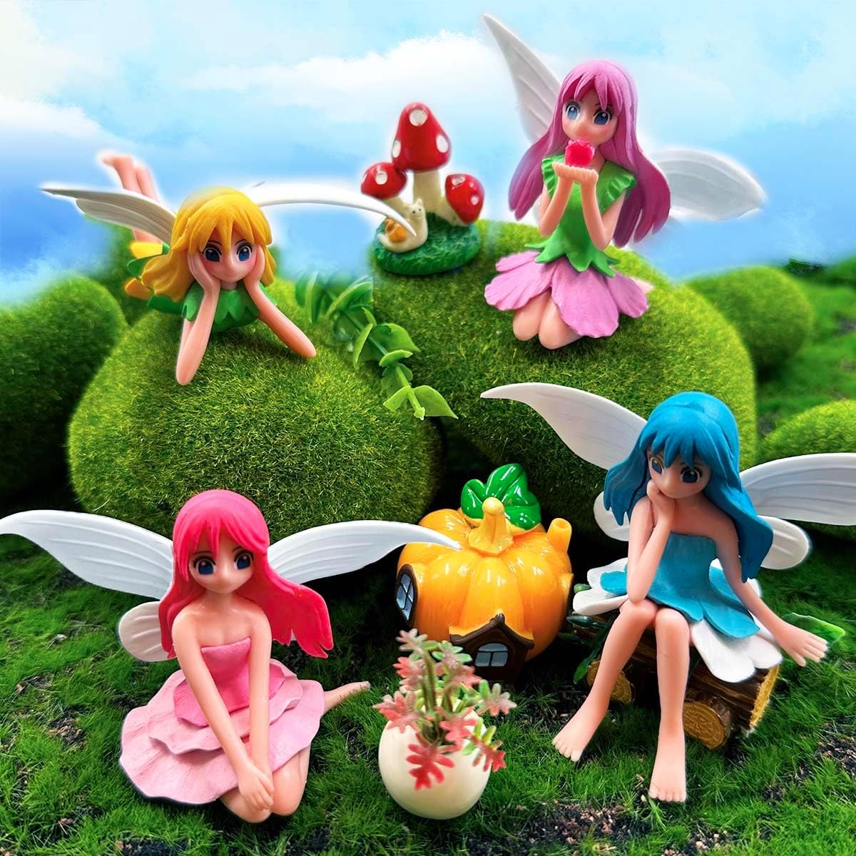 Miniature Fairy Figurines - 4Pcs Small Flower Fairies Ornaments Resin Mini Fairy Figurines Tiny Elf for DIY Fairy Garden Flower Pot Bonsai Micro Landscapes Craft Decoration Accessories (purple)-VerdiqueGarden
