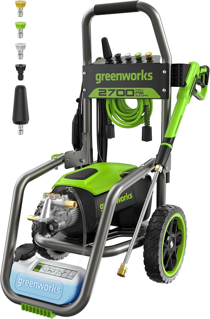 Greenworks Pro Brushless 2700 PSI (CSA Certified) 2.3 GPM Max / 1.2 GPM Electric Pressure Washer (Foldable Handles, Rugged Steel Frame, 25 FT Hose, 35 FT GFCI Power Cord)-VerdiqueGarden