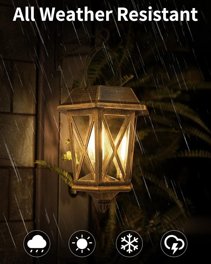 Solar Lantern Outdoor Waterproof, Metal Solar Lights Outdoor with Clear Glass, LED Solar Powered Lights Wall Mount for Yard Garden Wall Outdoor, Bronze - 2 Pack-VerdiqueGarden