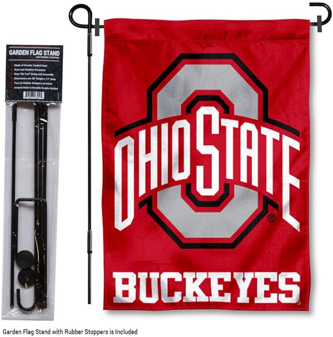 College Flags & Banners Co. Ohio State Buckeyes Garden Flag with Stand Holder-VerdiqueGarden