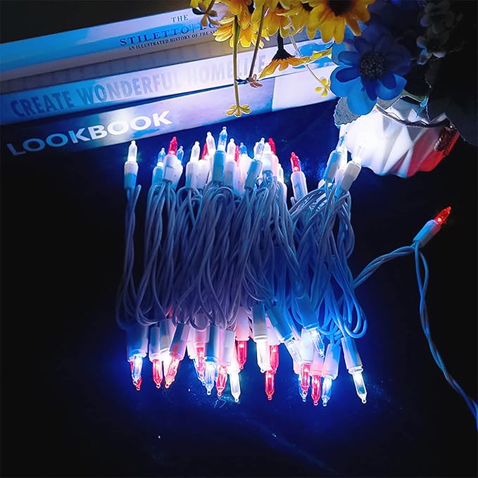 Red White and Blue LED Christmas Lights - 35 Count 4th of July String Lights for Small Tree, Crafts, Independence Day Patriotic Decorations, 11 Feet White Wire, UL Certified, Connectable-VerdiqueGarden