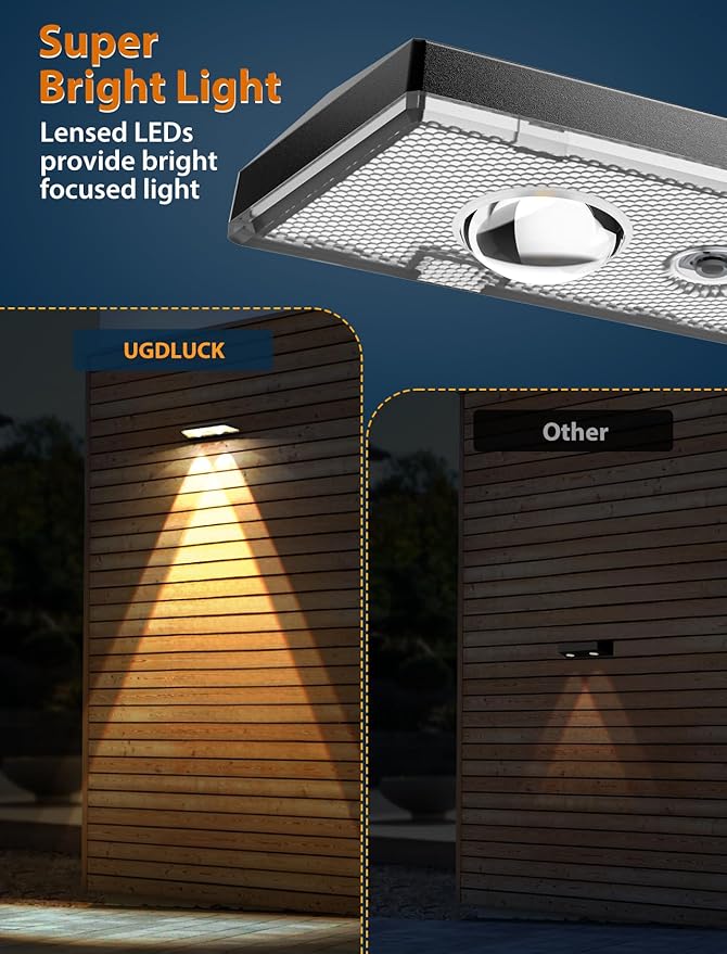 Solar Fence Lights,Warm White & Cold White & Mixed Color 3 Modes Bright Lens LED Dusk to Dawn Deck Light Outdoor Waterproof,Solar Outdoor Lights for Backyard/Railing/Wall (2Pack)-VerdiqueGarden