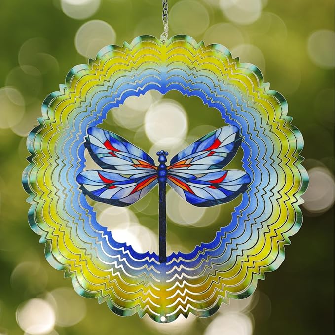 Dragonfly Metal Wind Spinners - Hanging Dragonfly Wind Spinner for Outdoor & Indoor Decorations, Dragonfly Gifts for Women Mom Grandma Wife, 12 inch 3D Wind Spinner for Ornament Gifts-VerdiqueGarden
