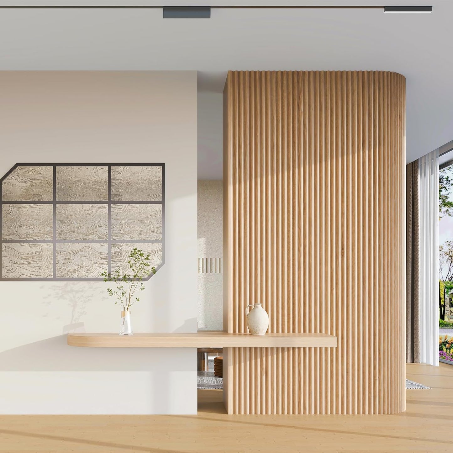 Art3d 4 Pc 96"x5.7" Wood Slat Wall Panel for Interior, Ceiling and Decoration, Semi-Cylinder Design, 15.2 SqFt-VerdiqueGarden