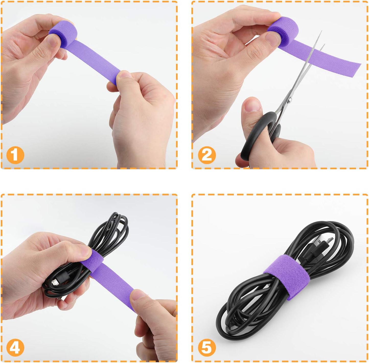 Reusable Fastening Tape Cable Ties 3/4 Inch Double Side Hook Roll (25 Yard, Purple)-VerdiqueGarden