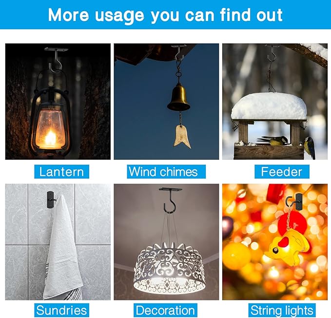 Ceiling Hooks for Hanging Plants 4Pack 4in for Plants,Lights,Planters,Lanterns,Hanging Bird Feeders,Wind Chimes,Indoor&Outdoor Decoration Hooks Black-VerdiqueGarden