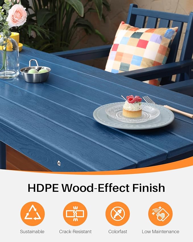 HDPE Outdoor Bar Table, 41" Rectangular Patio Bar Tables, Outdoor Counter Height Table Adirondack Patio Bar Height Table, HDPE Outside Pub Tables for Outside, Balcony, Deck, Poolside, Navy-VerdiqueGarden