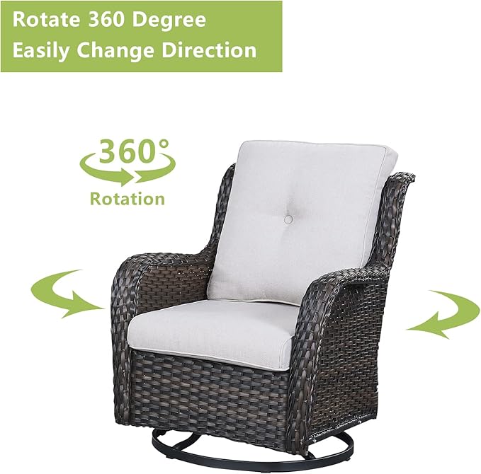 Outdoor Patio Swivel Rocker Chairs - Wicker Rattan Patio Swivel Rocking Chairs Set of 2 with High Back,Deep Seating and Comfort Cushions for Deck Porch Garden,Brown/Beige-VerdiqueGarden