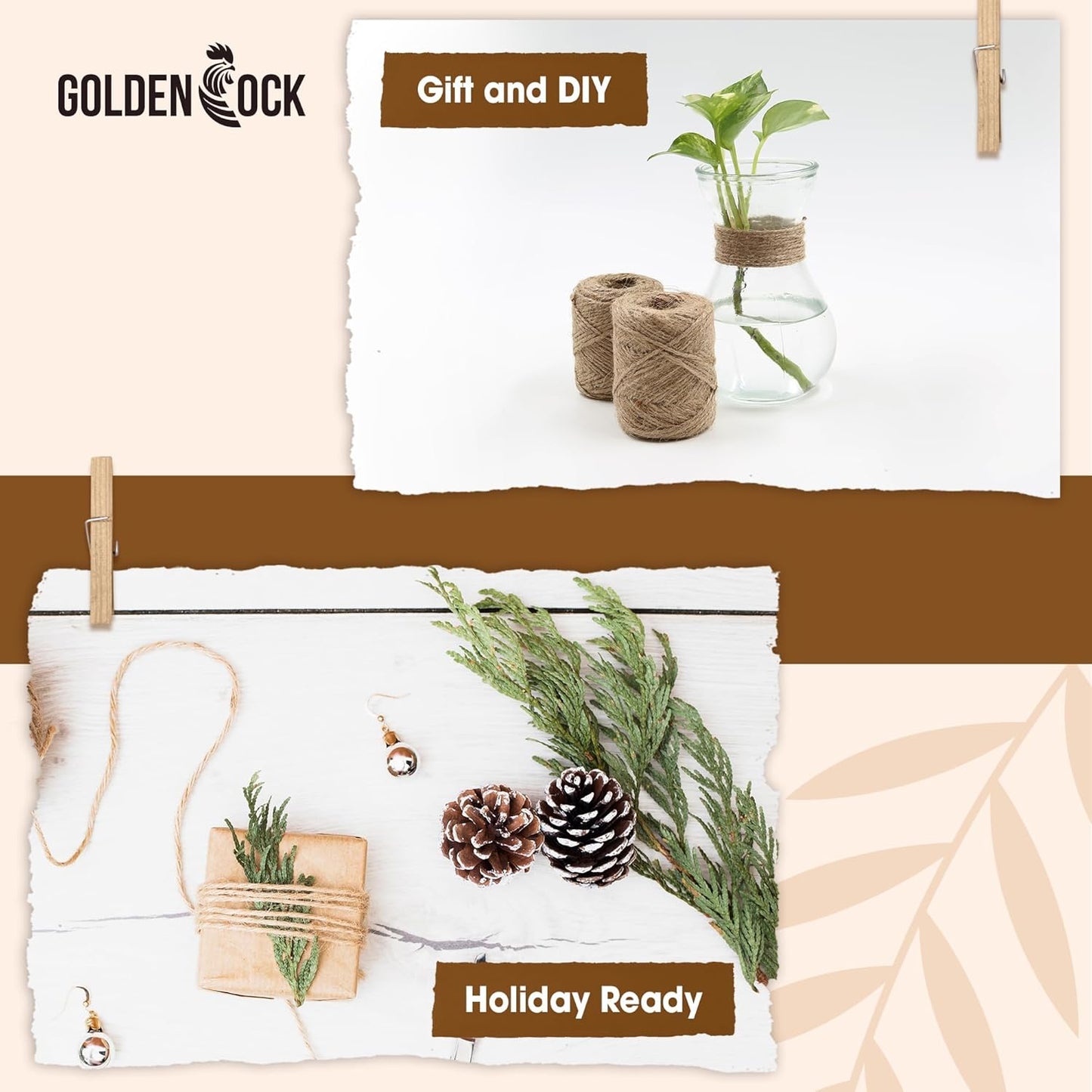 2mm - 164FT Natural Jute Twine Rope String - for Crafts Gardening Plant Accessories Gift Wrapping, Arts Packing Material Christmas Twine Bulk Wedding Decor-VerdiqueGarden