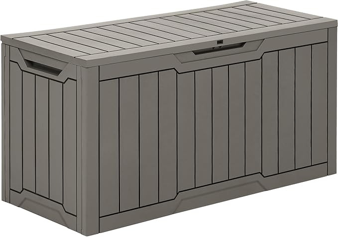 YITAHOME 80 Gallon Outdoor Storage Box, Large Water Resistant Resin Deck Box, Indoor Outdoor Lockable Storage Container for Patio, Garden, Cushions, Tools, Equipment (Taupe)-VerdiqueGarden