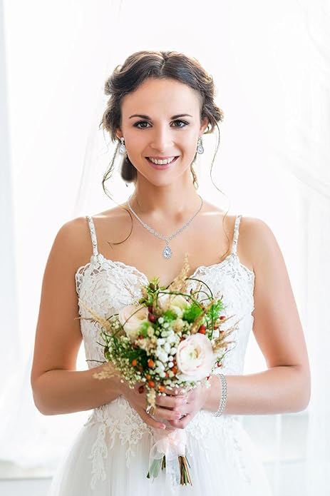 Silver/Gold Rhinestone Crystal Wedding Bridal Bridesmaids Earrings Bracelet Set for Women Brides Bridesmaids Crystal Rhinestone Bracelet Earrings Set for Wedding Bridal Prom Pageant