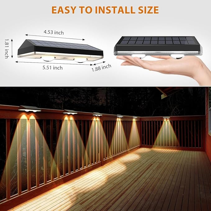 Solar Fence Lights,Warm White & Cold White & Mixed Color 3 Modes Bright Lens LED Dusk to Dawn Deck Light, Outdoor Waterproof,Solar Outdoor Lights for Backyard/Railing/Wall (12Pack)-VerdiqueGarden