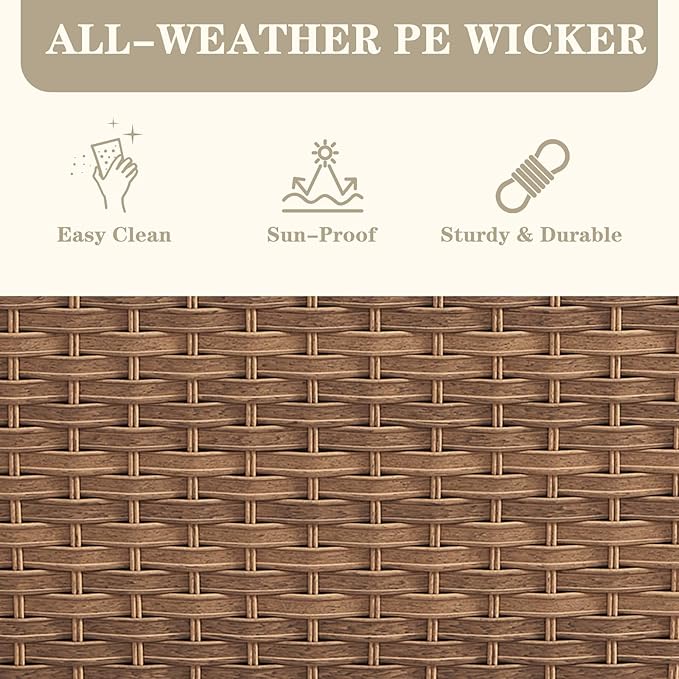 Wicker Outdoor Furniture Patio Furniture Set - 6 Piece Patio Conversation Set with Swivel Rocker Chairs, Rattan Sofa, Ottomans and Coffee Table, Beige Cushion-VerdiqueGarden