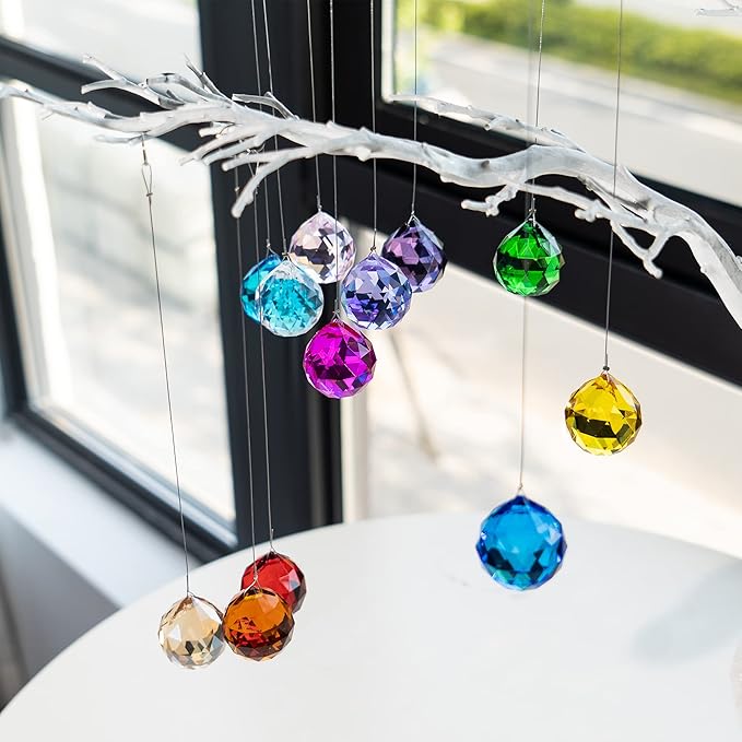 H&D 20mm Multi-Color Crystal Ball Prism Feng Shui Faceted Decorating,Pack of 12-VerdiqueGarden