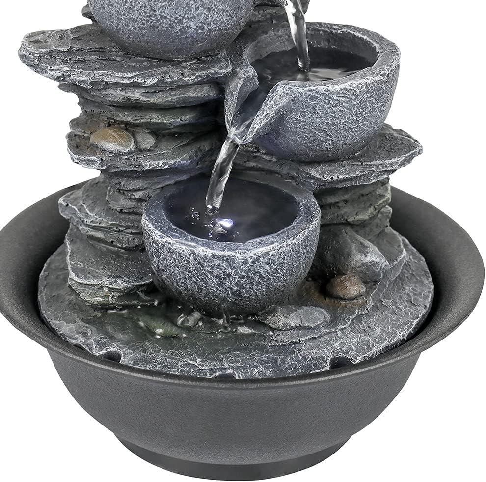 10.6inch Rock Indoor Water Fountain Zen Meditation Tabletop Fountain with LED Light for Home Office Bedroom-VerdiqueGarden