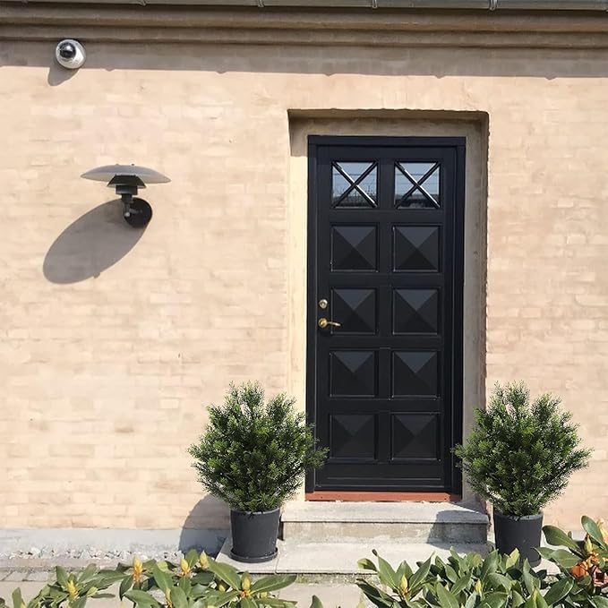 momoplant 31 Inch Tall Artificial Cedar Topiary Tree Set of 2 Faux Cypress Evergreen Potted Plants for Outdoor & Indoor Decor-VerdiqueGarden