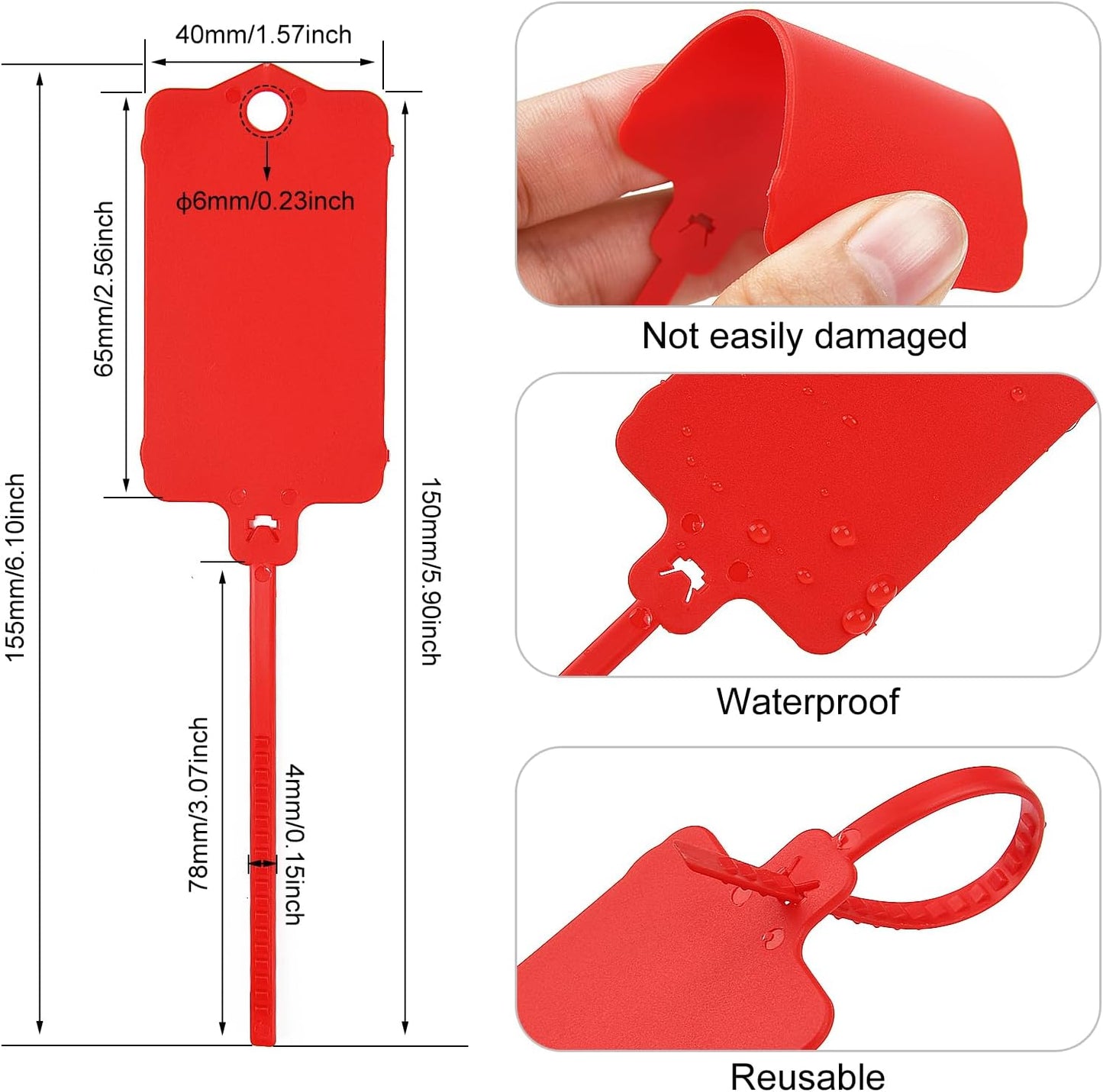 100pcs Blank Plastic Tags for Labeling Reusable Hanging Tags Ties Key Tag Storage Labels Waterproof Plastic Mark Label Writable Hang Sign with One Marker Pen (Red)-VerdiqueGarden