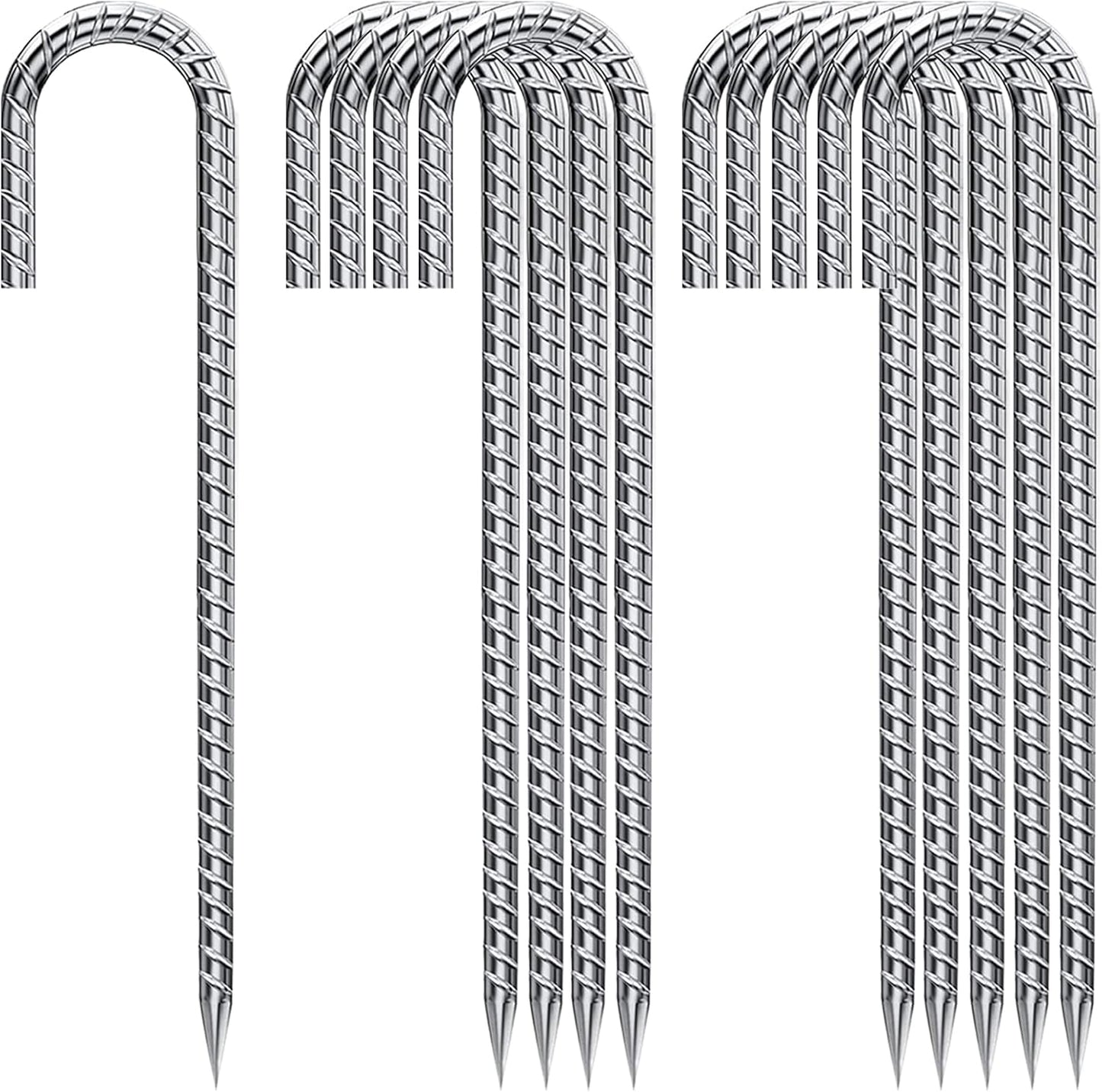 J Hook Rebar Stakes 12 Inch, Ground Stakes for Camping Tent Heavy Duty 10 Pack Rust Proof Coated Metal for Flower Gardens Landscape Fabric Pins Dog Fence-VerdiqueGarden