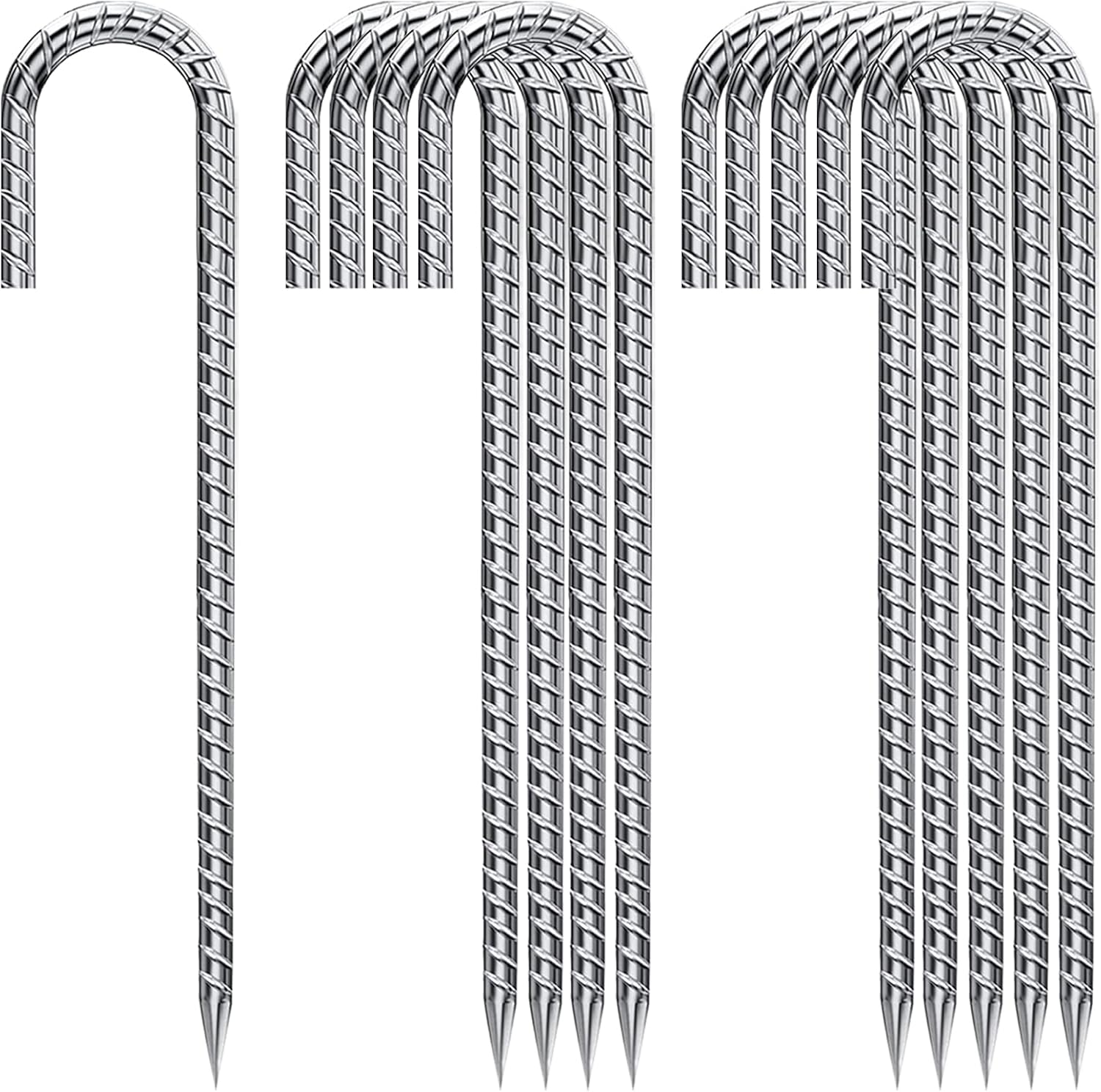 J Hook Rebar Stakes 12 Inch, Ground Stakes for Camping Tent Heavy Duty 10 Pack Rust Proof Coated Metal for Flower Gardens Landscape Fabric Pins Dog Fence-VerdiqueGarden