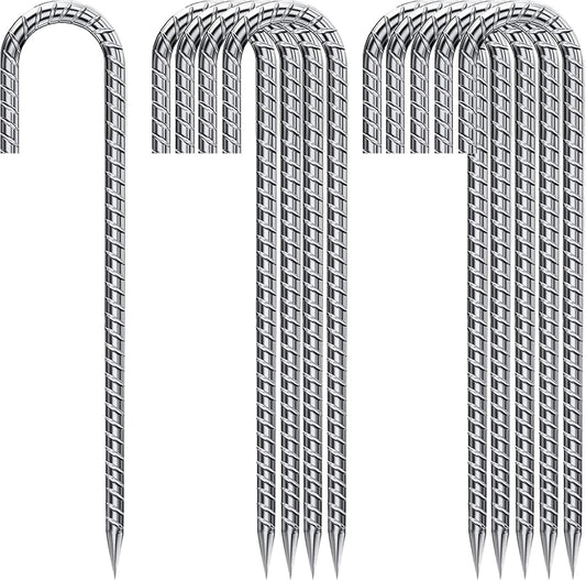 J Hook Rebar Stakes 12 Inch, Ground Stakes for Camping Tent Heavy Duty 10 Pack Rust Proof Coated Metal for Flower Gardens Landscape Fabric Pins Dog Fence-VerdiqueGarden