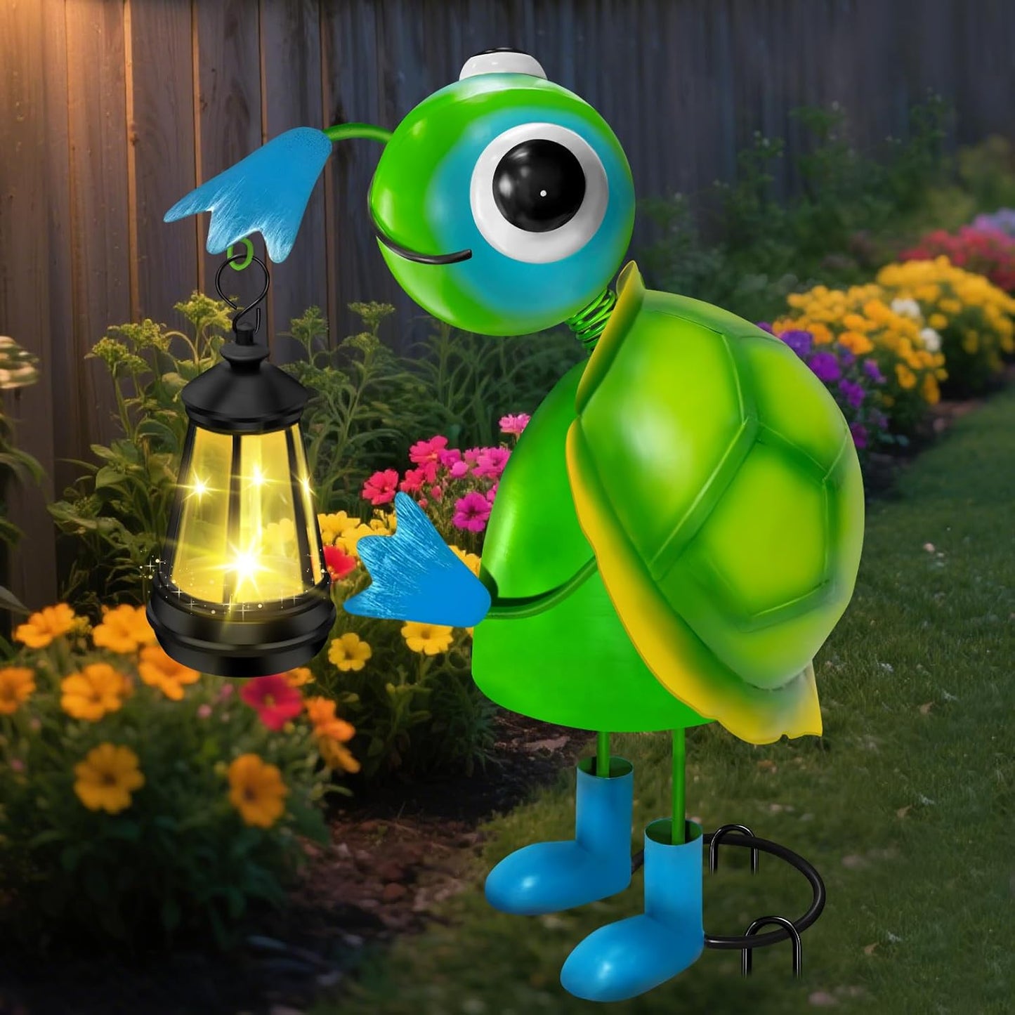 Solar Garden Lights Turtle Statue with Solar Lantern Lights,13.78in Tall Big Metal Turtle Garden Decor,Birthday Gifts for Women Mom,Decorative Stakes for Home Decorations,Patio,Porch,Yard Art,Ornament-VerdiqueGarden
