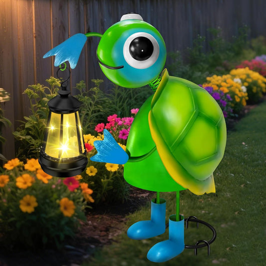 Solar Garden Lights Turtle Statue with Solar Lantern Lights,13.78in Tall Big Metal Turtle Garden Decor,Birthday Gifts for Women Mom,Decorative Stakes for Home Decorations,Patio,Porch,Yard Art,Ornament-VerdiqueGarden