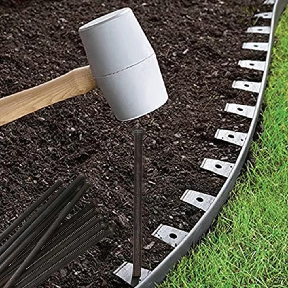 Metal Landscape Edging Anchoring Spikes, 100PCS 10 Inch Landscape Paver Edging Anchoring Spikes for Artificial Turf, Weed Barrier, Tent Spikes, Camping (100)-VerdiqueGarden