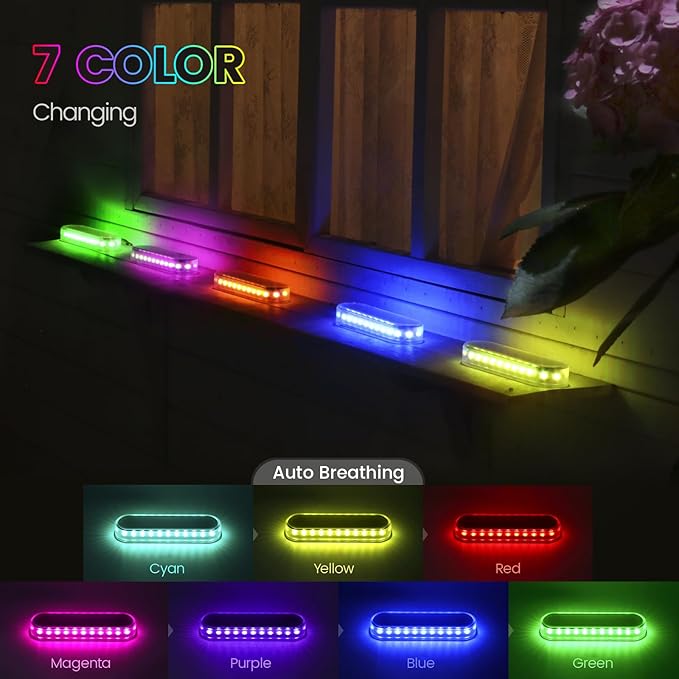 Honalia Solar Step Lights Outdoor Waterproof LED, RGB Color Changing Stick on Solar Lights Auto ON Off, Deck Step Lights Solar Powered Decor for Stairs,Pool,Yard,Patio(4 Pack), HO-RGBSL-4-VerdiqueGarden