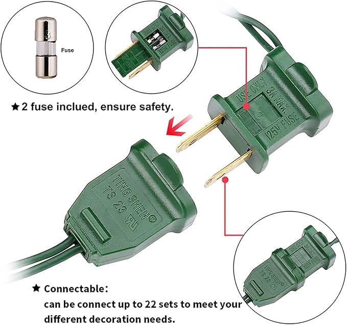 Green Christmas LED Lights - 2 Pack 100 Count Green Christmas String Lights for Tree, Party, Holiday, Indoor/Outdoor St. Patrick's Day Decorations, 2 Sets 33 Feet Green Wire, UL Certified, Connectable-VerdiqueGarden