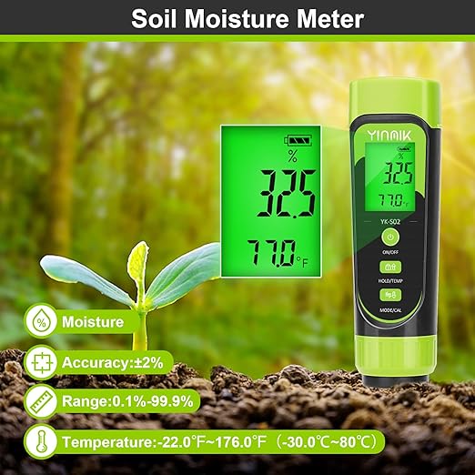 Digital Soil pH Moisture Tester,Plant Moisture pH Meter for Soil and Water,Great Soil Test Kit for Gardener,Digital 4 in 1 Soil Temp Moisture pH EC Tester for Lawn,Indoor&Outdoor Plant,Potting,Farm-VerdiqueGarden