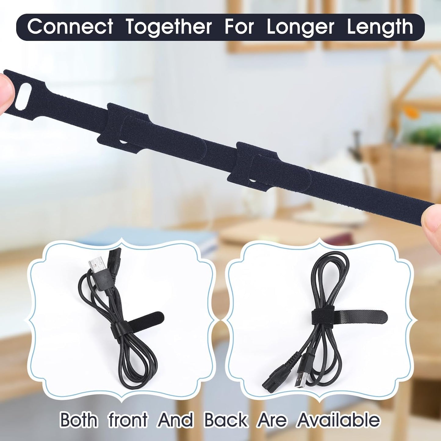 200PCS Reusable Cable Ties Wire Ties Cord Organizer Cable Organizer Adjustable Cable Management Black 4+6+8+10 inch-VerdiqueGarden
