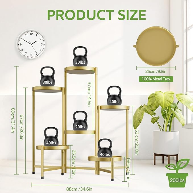 iDavosic.ly 6 Tier Large Plant Stand Indoor, 10 Inch Wide Tall Corner Metal Plant Stands Outdoor for Multiple Plants, Folding Tiered Flower Display Holder Rack Shelf, Gold-VerdiqueGarden