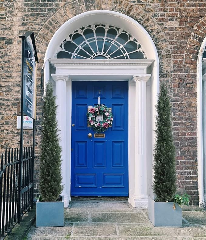 momoplant Artificial Topiary Cedar Tree Outdoor Uv Resistant, 5.5 Ft Faux Cypress Toparies Trees 67 Inch Fake Plant【2 Pack】 with Black Pot-VerdiqueGarden