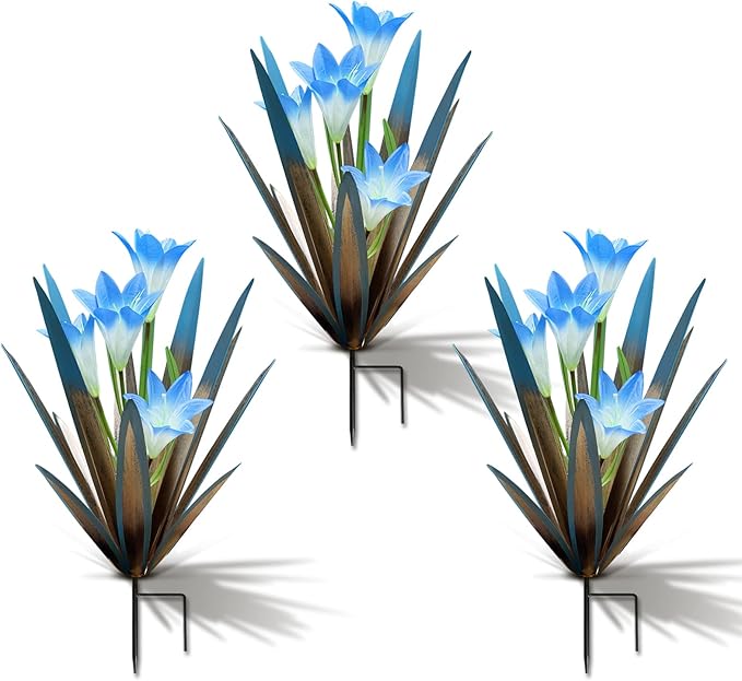Homight Metal Agave Plant Outdoor Decoration Outdoor Garden Decoration Lily Mexican Yard Art Plant Garden Agave Lily Decorative Garden Gift… (3 Big Blue Lilies)-VerdiqueGarden