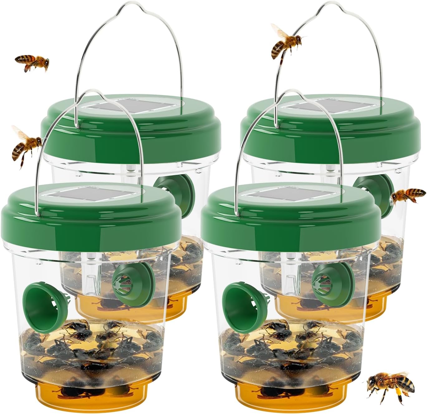 Wasp Traps for Hunting Wasps, Bees, Hornets, Insects, Yellow Jacket Traps, Wasp Trap Catcher, Reusable Solar Powered Hanging for Outdoor, 4 Packs-VerdiqueGarden