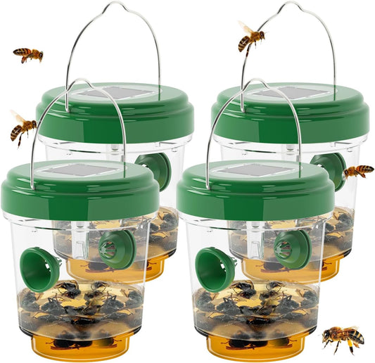 Wasp Traps for Hunting Wasps, Bees, Hornets, Insects, Yellow Jacket Traps, Wasp Trap Catcher, Reusable Solar Powered Hanging for Outdoor, 4 Packs-VerdiqueGarden
