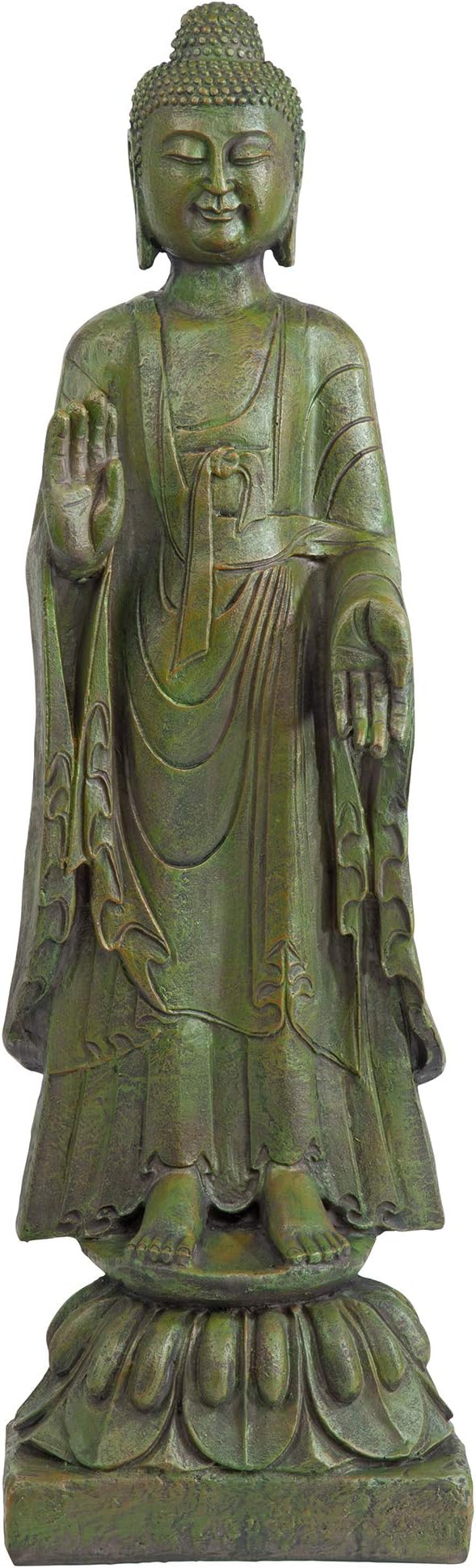 Design Toscano Enlightened One Asian Decor Indoor/Outdoor Garden Statue, 12 inches Wide, 40 inches Tall, Cast Stone Resin, Green Bronze Finish-VerdiqueGarden