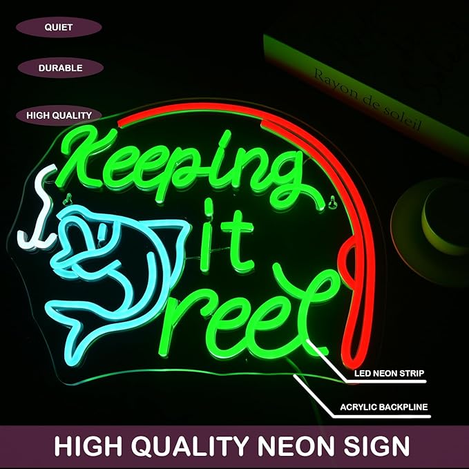 Keeping It Reel Neon Sign Fishing Themed LED Wall Decor for Man Caves, Tackle Shops & Lake Houses, USB-Powered Adjustable Brightness, Angler-Themed Decoration-VerdiqueGarden